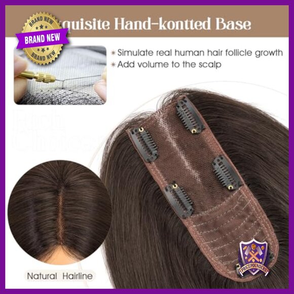Human Hair Topper for Thinning Hair, 10 Inch, Clip-In, No Bangs, 150% Density main image 4